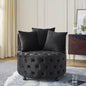 Velvet Upholstered Swivel Chair for Living Room, with Button Tufted Design and Movable Wheels, Including 3 Pillows, Black