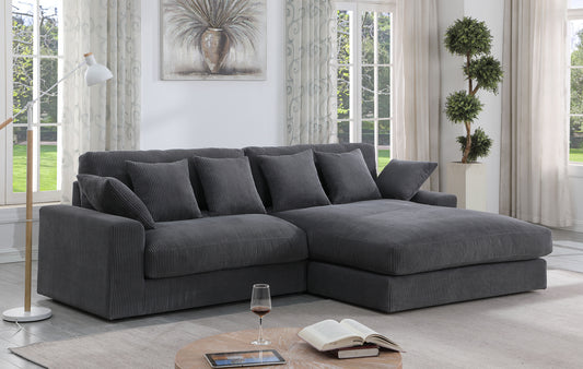Mystic 105' Dark Gray Corduroy Reversible Sectional Sofa Chaise