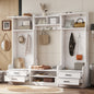 4-in-1 Detachable Hall Tree with Storage and 7 Hooks, Multiple Functions Hallway Coat Rack with Storage Drawers and Cabinet, White  Shoe Bench for Entryway Hallway