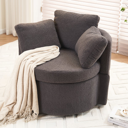 029-Teddy Fabric Swivel And Storage Chair With Back Cushion For Living Room,Dark Gray