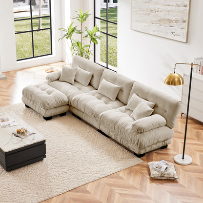Luxury Modular Sectional Sofa Couch,Oversized L Shaped Cloud Couch for Living Room,Deep Seat Sofa Couch with Convertible Ottoman,Chenille Light coffee