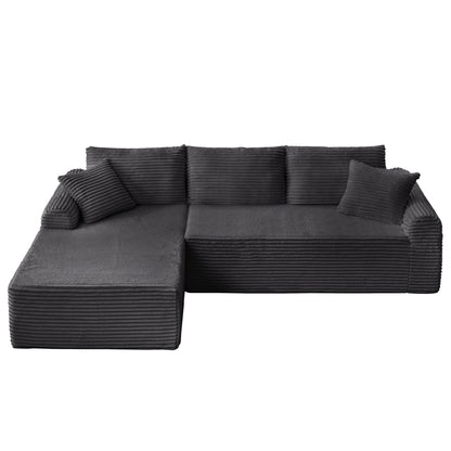 Full-Compression Chaise Lounge Set – Modular Corduroy Sectional with Arched Armrests, Non-Slip Base, Includes 3 Back Cushions & 2 Throw Pillows