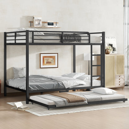 Full over Full Metal Bunk Bed with Twin Size Trundle, Black