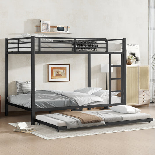 Full over Full Metal Bunk Bed with Twin Size Trundle, Black