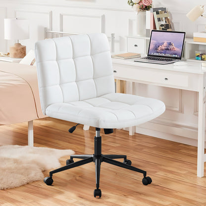 Homw Office Desk Chair with Wheels, Armless Desk Chair with Lumbar Support, Adjustable Height 360° Rolling Swivel Computer Chairs for Home Office Study Room, PU, Ivorywhite