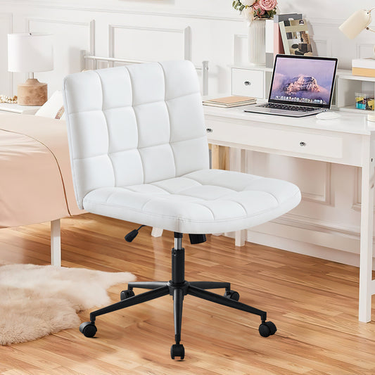 Homw Office Desk Chair with Wheels, Armless Desk Chair with Lumbar Support, Adjustable Height 360° Rolling Swivel Computer Chairs for Home Office Study Room, PU, Ivorywhite
