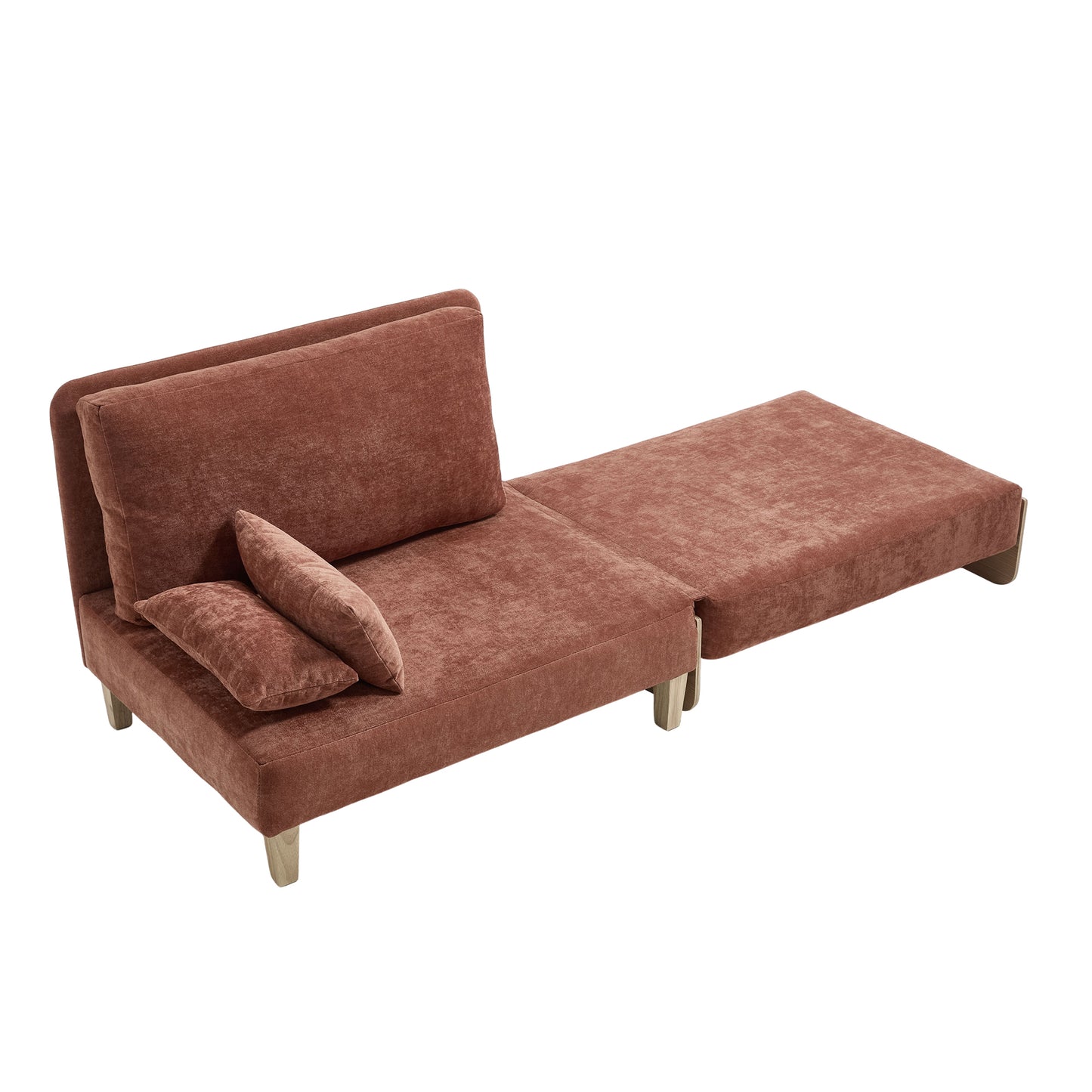 Mid-Century Modern Foldable Sofa Bed Recliner, 3-in-1 Convertible Sleeper, Orange Chenille, with Three Pillows