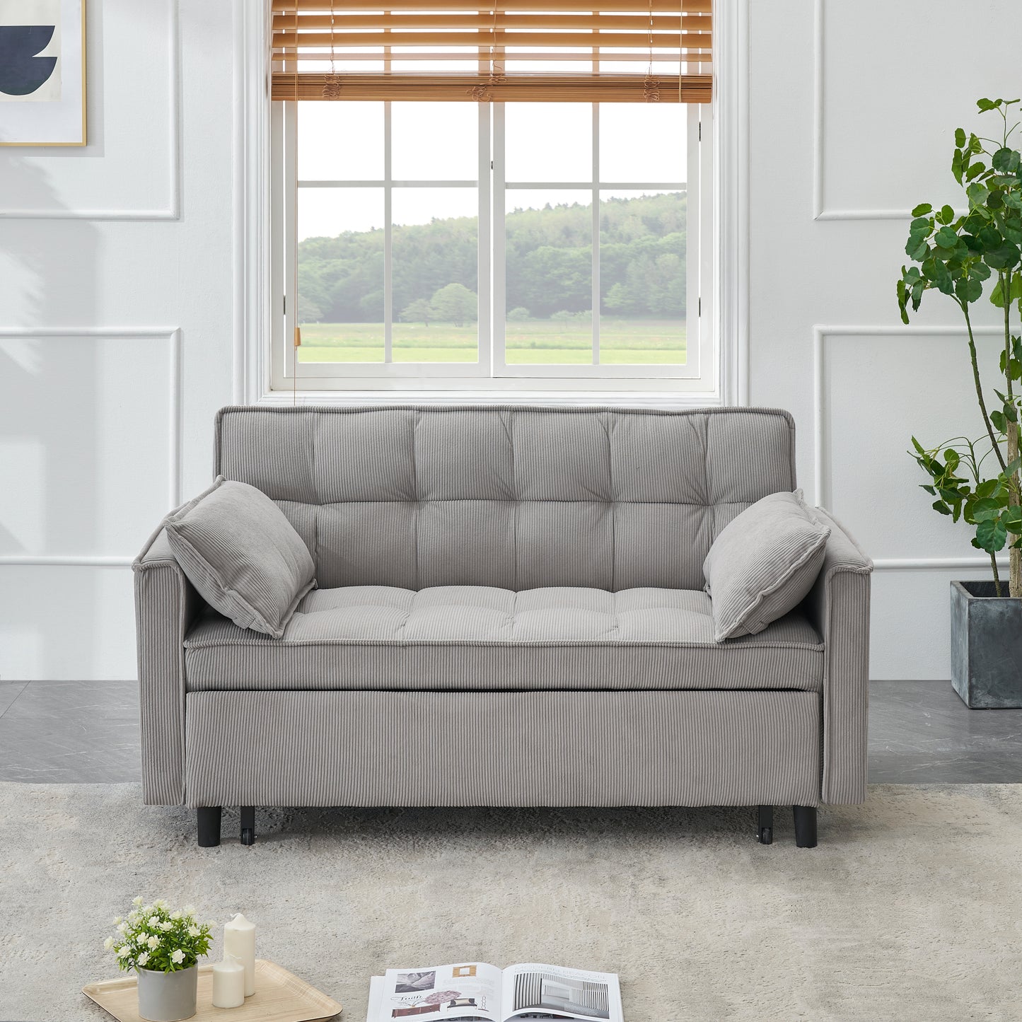 54.30-inch double  Two-seat casual sofa with pull out bed, living room furniture, light grey