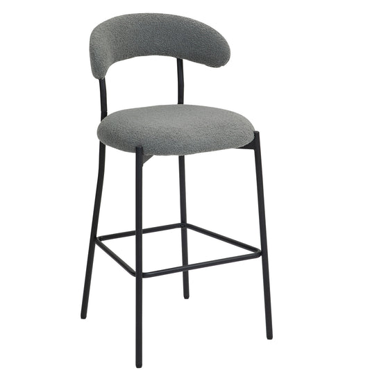 Teddy Fabric Counter Height Bar Stools with Black Powder Coating Base and Footrest, Grey, 26''