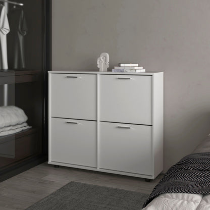 FM FURNITURE Nutrioso Tilt-Out Shoe Storage Cabinet with Multiple Compartments and Modern Desig, White