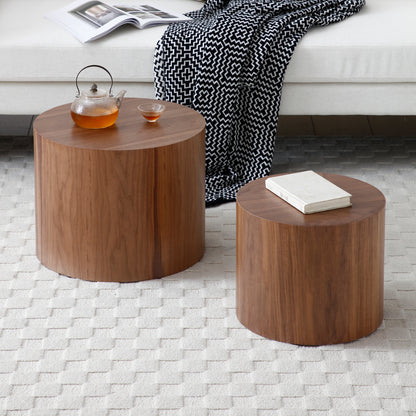 Round Coffee Table Set of 2, Nesting Coffee Tables for  MDF with  veneer .for living room,office,bedroom,Natural, 4Colors