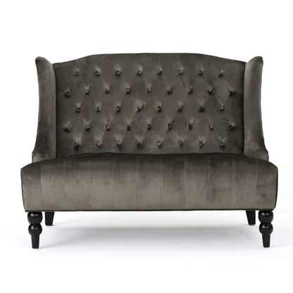 Nurturing Upholstered Loveseat with Wing Back and Diamond Tufting, Grey