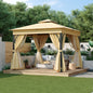 TREXM 10x10 Outdoor Gazebo Tent with Double Roofs, Patio Gazebo with Mosquito Netting and Privacy Screens, Patio Canopy for Shade and Rain for Backyard, Garden, Lawn and Deck (Beige)