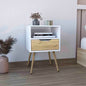 Nightstand 25'H, Superior Top, Four Legs, One Open Shelf, One Drawer, White / Light Oak