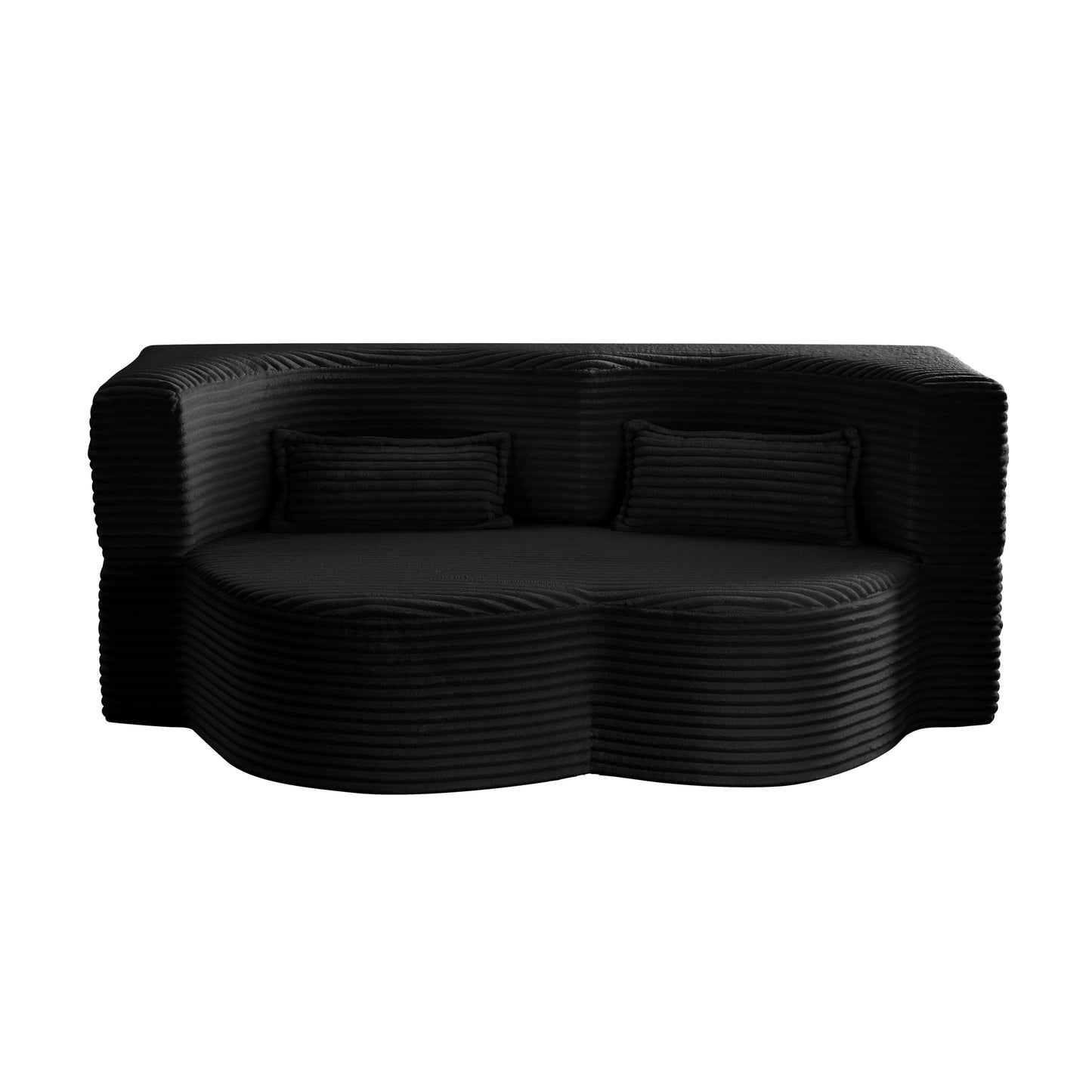 Modern Floor Sofa with 2 Pillows, Convertible Plush Corduroy Foam-Filled Sleeper Sofa Bed,15 ' Full Size Folding Mattress for Living Room, Guest Bed, no assembly required, Black