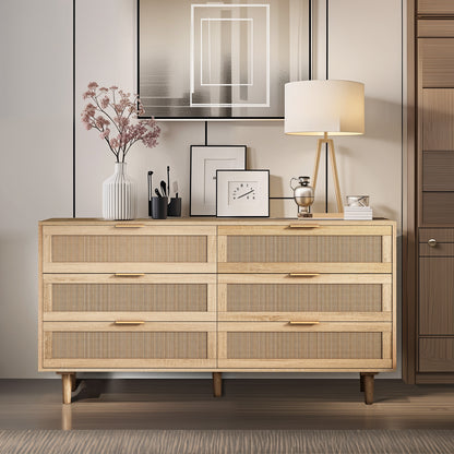 59.06'6-Drawers Rattan Storage Cabinet Rattan Drawer,for Bedroom,Living Room,Natural (Same SKU:W757121586)