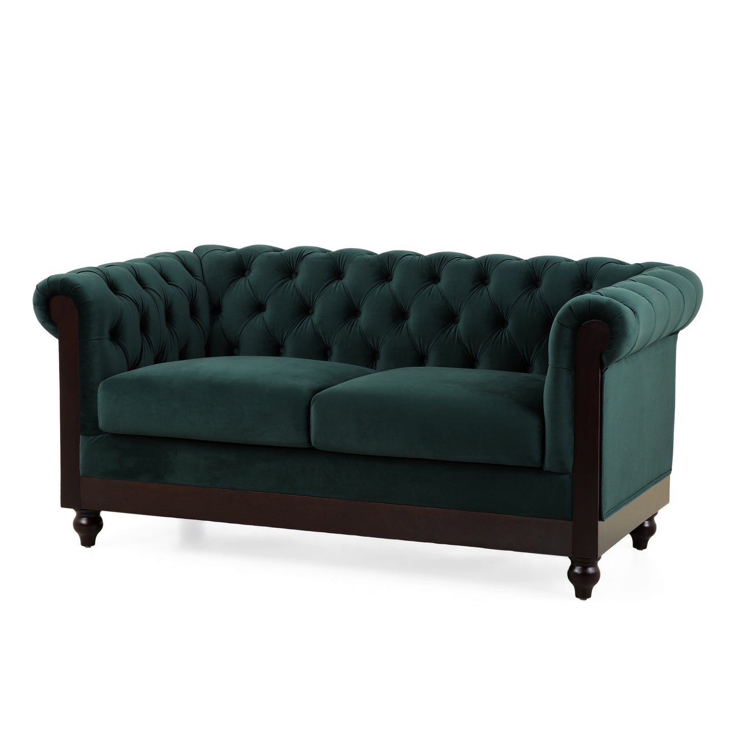 VIVALUX Chesterfield Velvet Loveseat Sofa 2-Person Rolled Arm Upholstered Couch Forest Green 59.44'