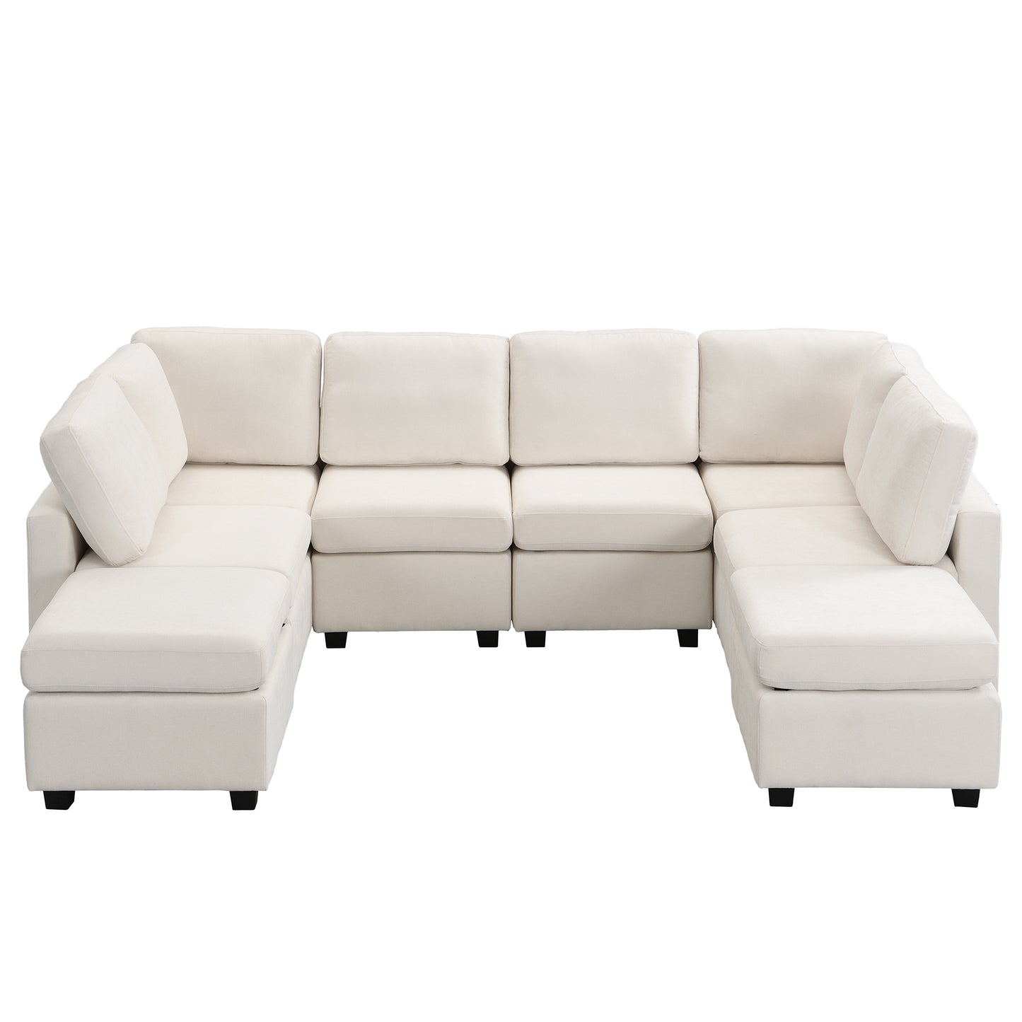 Chenille Fabric U-shaped Sectional Sofa with Movable Ottoman and USB Ports, Beige, 103'