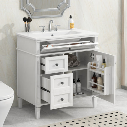 30'' Bathroom Vanity with Top Sink, Modern Bathroom Storage Cabinet with 2 Drawers and a Tip-out Drawer, Single Sink Bathroom Vanity