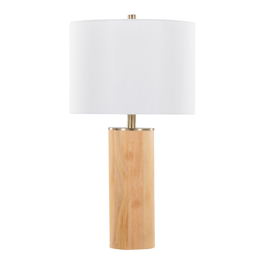 Cylinder Ash 27' Contemporary Wood Table Lamp in Ash Wood, Antique Brass, and White Linen by LumiSource