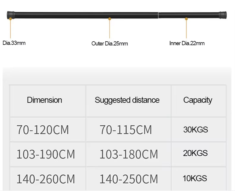 Wholesale Factory Produce Aluminum Metal Bathroom Telescopic Shower Curtain Rod Eco-friendly