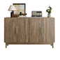 Modern Carved 4-Door Sideboard Buffet Cabinet with Storage, Adjustable Layer Board, Walnut Finish