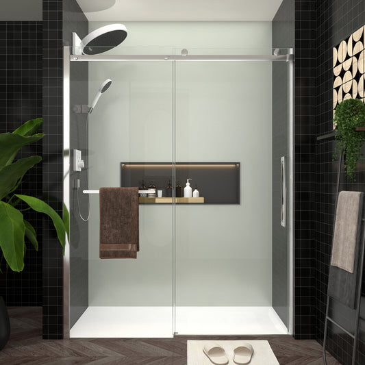 S-RM6076TC 56-60'W x 76'H Sliding Shower Door, Frameless Glass Shower Door with Chrome Hardware, Towel Bar and Handle,Drop Shipping available
