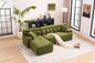 LY-029B Convertible Chaise Sectional Sofa, Full Compression Sponge Modular Couch for Apartment Living Room,Green 3-Seater with Wood Grain Chenille, 2 Pillows Included, 86'L