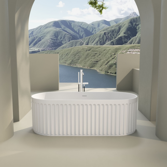 67' Luxury Handcrafted Stone Resin Freestanding Soaking Bathtub with Overflow in Matte White, cUPC Certified - 23S13-67