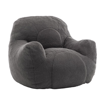 Comfy Bean Bag Chair with Filler, Tufted Memory Foam Sofa in Dark Gray Teddy Fabric, Fluffy and Cozy Seating for Dorm, Apartment, or Living Room