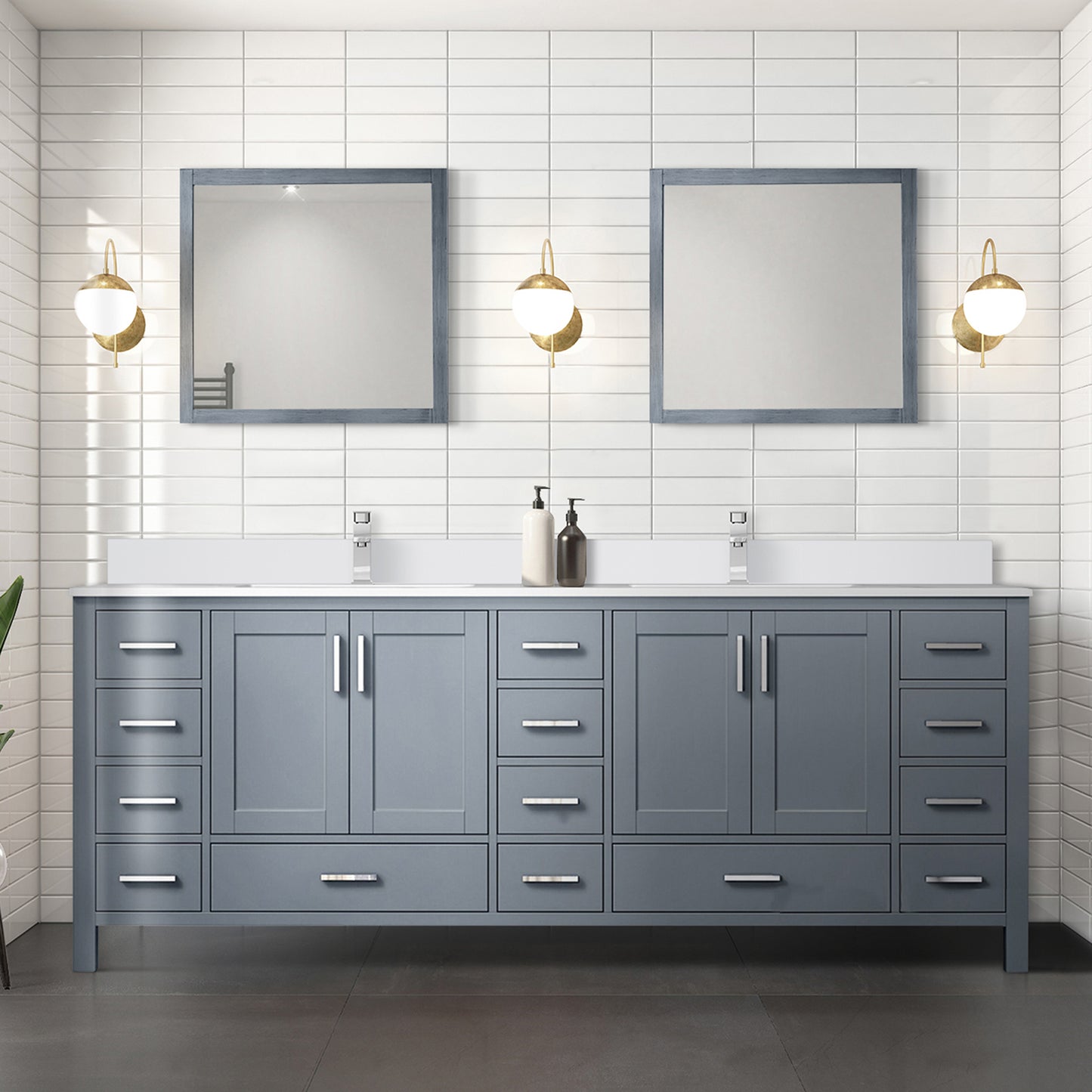 Dark Grey Double Bath Vanity 84 in. W x 22 in. D, with Cultured Marble Top