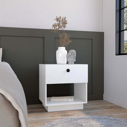 Single Drawer Nightstand 19'H with Open Storage Shelf, White