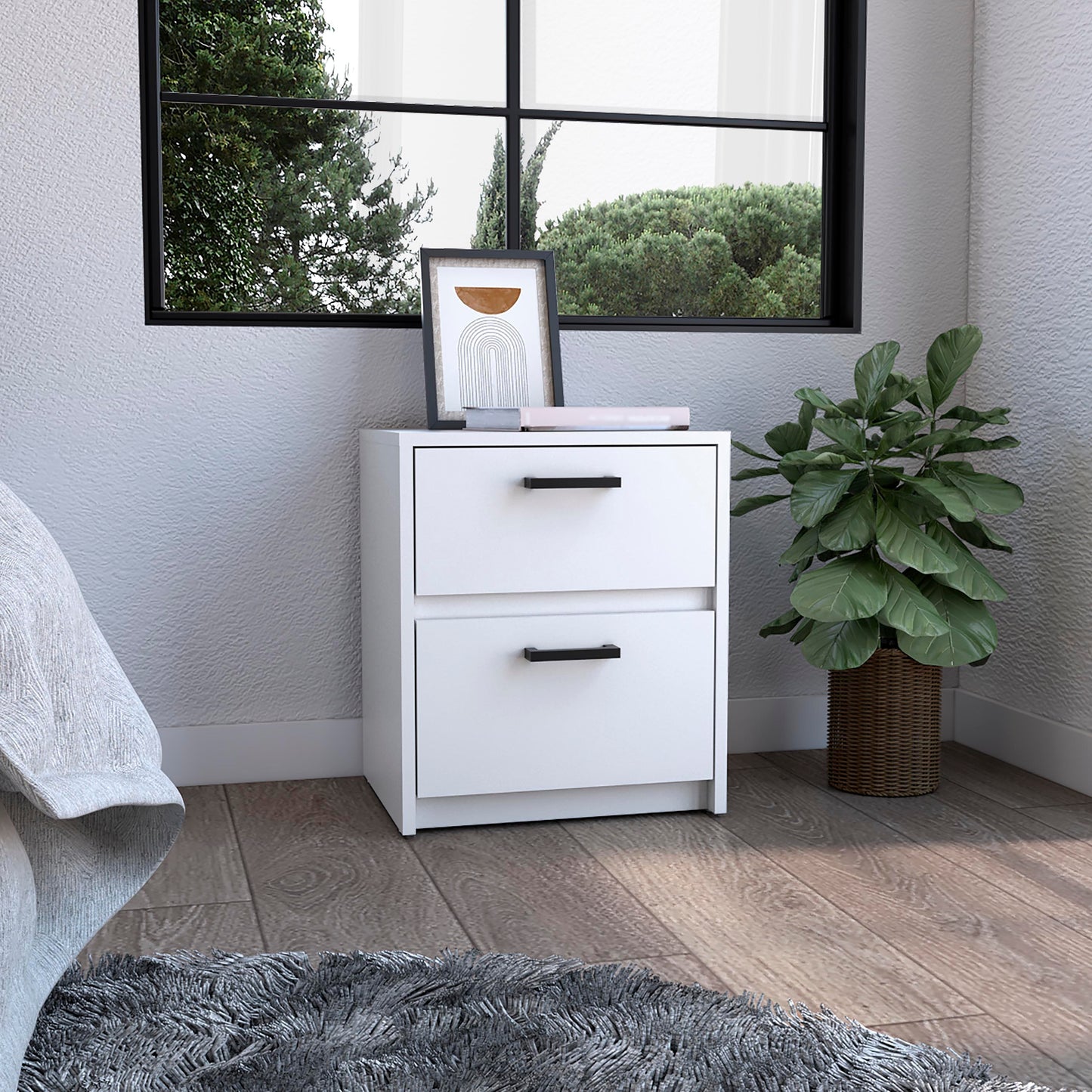 Nightstand 18'H , 2 Drawers with Metal Handles, White