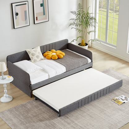 Daybed, sofa bed metal framed with trundle twin size, Grey, 78.4''L x 41''W x 29.8''H.
