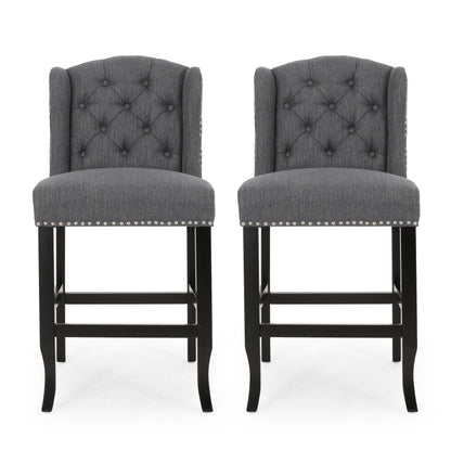Vienna Contemporary Fabric Tufted Wingback 27 Inch Counter Stools, Set of 2, Charcoal and Dark Brown
