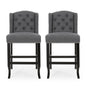 Vienna Contemporary Fabric Tufted Wingback 27 Inch Counter Stools, Set of 2, Charcoal and Dark Brown
