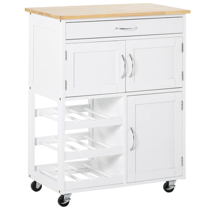 HOMCOM Bar Cart Rolling Kitchen Island on Wheels with Wine Rack