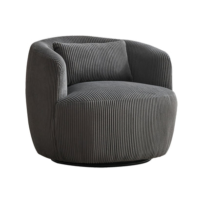 34.25' Wide Upholstered Corduroy Metal Base 360° Swivel Barrel Soft Chair with Pillow, for Club, Living Room, Bedroom, Office as well as Reading Armchair, Charcoal