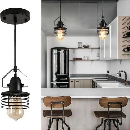 Industrial Black Pendant Light Metal Cage Pendant Lights Dining Room Hanging Lighting for Kitchen Island Living Room Bedroom Entryy Barn Farmhouse,Spring Shade,E26 Bulb(1 Light)
