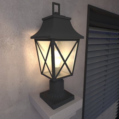 Outdoor Post Light, Black Pole Lantern Lighting Fixture with Pier Mount Base Hard Wired, Outdoor Column Lights Exterior Lamp Post Lantern with Glass for Garden Yard Patio Path (1 pack)