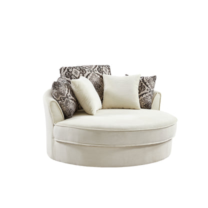 Beige Corduroy Swivel Accent Barrel Chair with 5 Movable Pillows and 360 Degree Swivel Feature