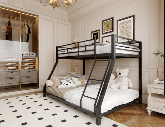 Metal Twin Bunk bed for Kids and Adults , With Safety Guardrail and Ladder , Black