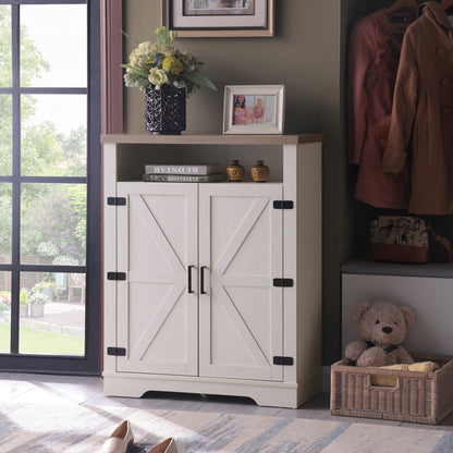 6-Tier Shoe Storage Cabinet, Farmhouse Shoe Rack Organizer Cabinet with Adjustable Shelf & 2-Tier Open Storage, Freestanding Shoe Cabinet Storage with Anti-tip Fitting for Entryway