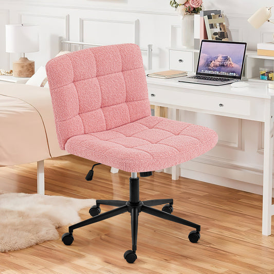 Homw Office Desk Chair with Wheels, Armless Desk Chair with Lumbar Support, Adjustable Height 360° Rolling Swivel Computer Chairs for Home Office Study Room, Sherpa, Pink