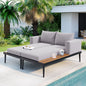 TOPMAX Modern Outdoor Daybed Patio Metal Daybed with Wood Topped Side Spaces for Drinks, 2 in 1 Padded Chaise Lounges for Poolside, Balcony, Deck, Gray