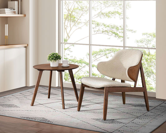 Modern Mid-Century Accent Chair With Wingback Walnut/Beige