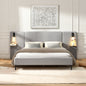 Chic Linen Upholstered Bed with Integrated Lights and Shelves, Grey, Queen