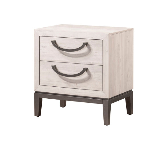 1pc Unique Design Contemporary Sleek Beige White Finish Nightstand 2- Drawers Storage Bedroom Wooden Furniture Solid Wood