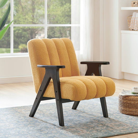 Rella Modern Teddy Sherpa Accent Chair with Espresso Wood Frame