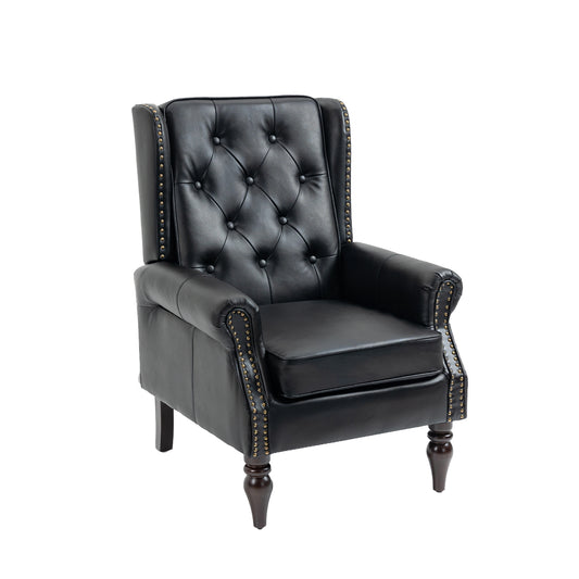 Modern Accent Armchair with Sturdy Wood Legs in Black PU Leather for Living Room or Bedroom